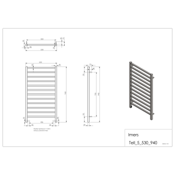 Kúpeľňový radiátor TELL 5 čierny 530x940mm 401W Imers 1152CZ